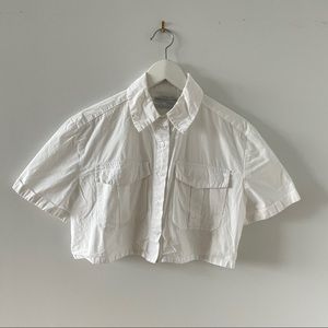 Urban outfitters cropped white button down shirt